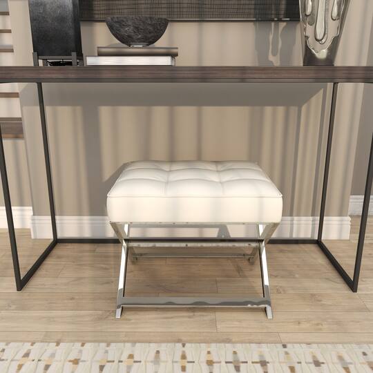 19" Leather Stool with Stainless Steel Supports